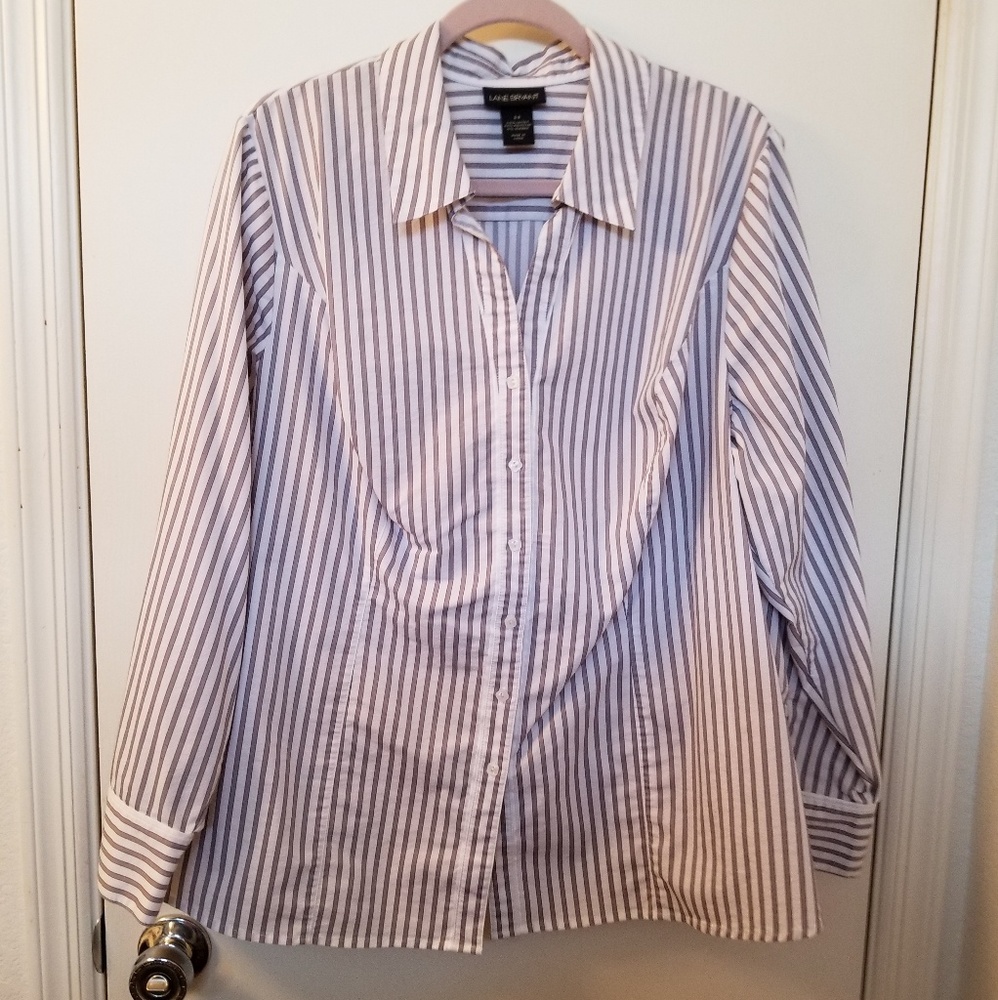 Lane Bryant 26 Gray and White Striped Blouse